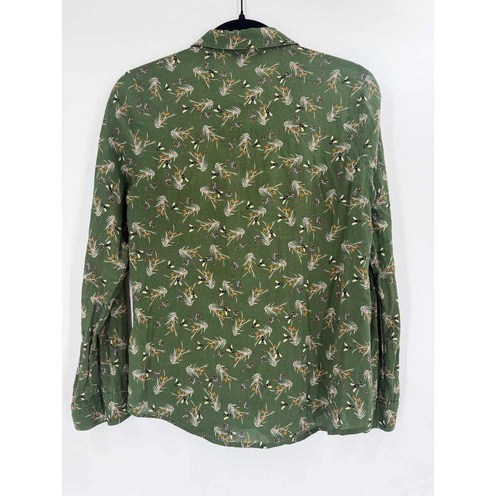 ModCloth Oxford Shirt Womens M Green Bee Print Cotton Button Down Top Roll Tab - Picture 9 of 9
